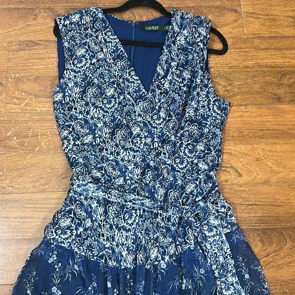 Plus size women’s Lauren Ralph Lauren Adnan Floral Maxi Dress Blue 18 tiered - Picture 12 of 14